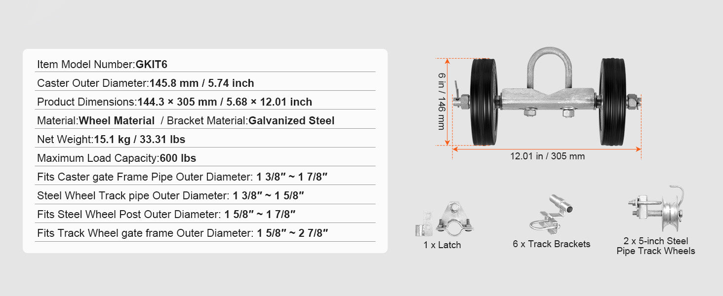 Set kotača za klizna vrata s kotačima od 6" – Robustan, nosivost 600 lb