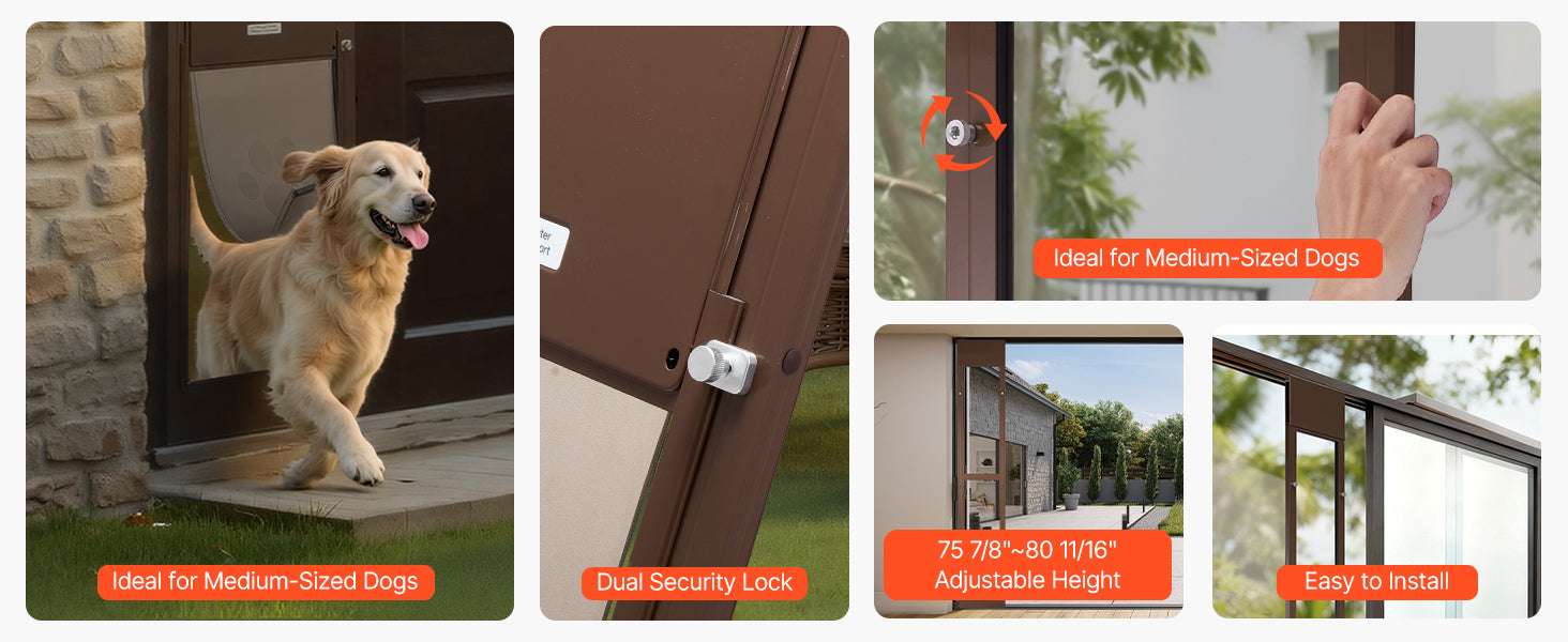 Sliding Glass Dog Door with Lock – Adjustable Aluminum Pet Panel-75 to 81in L / United States