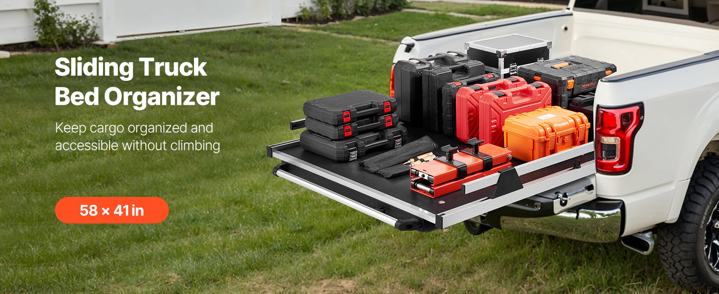 1000 lb Sliding Truck Bed Organizer with 6 Movable Rings and 2-Position Slide-Out Tray