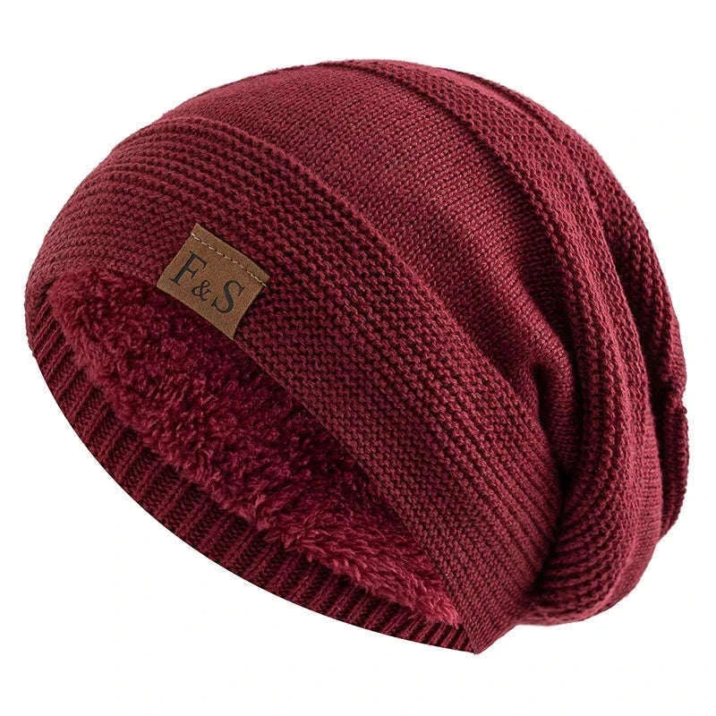 Slouchy Winter Hat with Fur Lining for Warm Casual Wear-White / 56cm-60cm