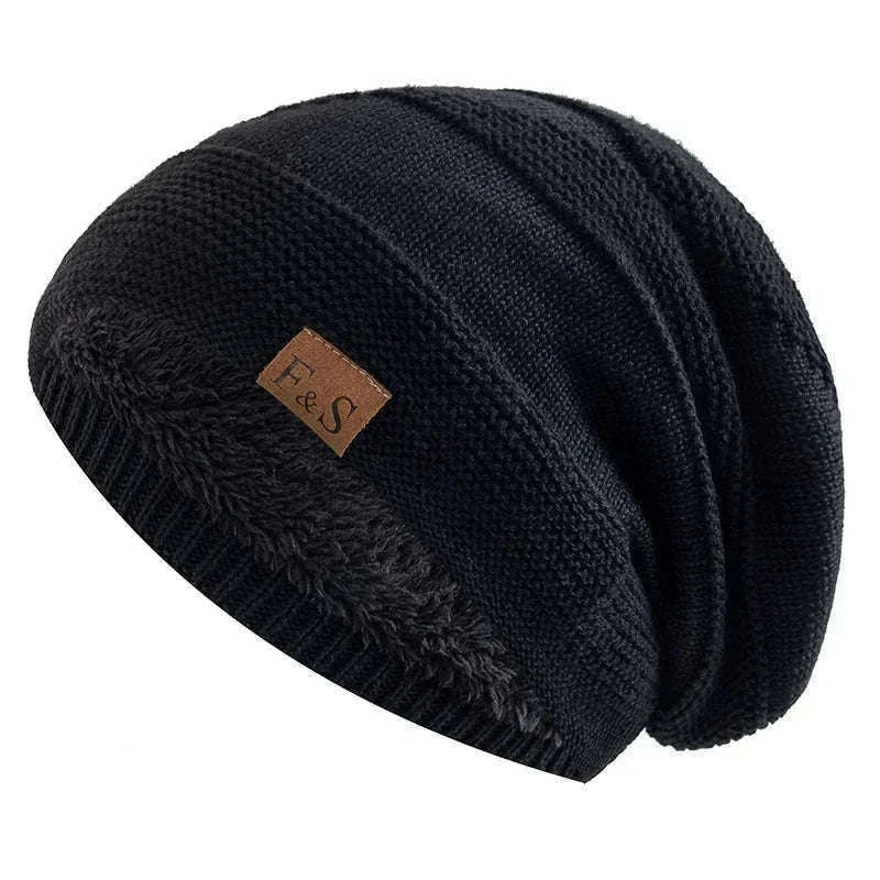 Slouchy Winter Hat with Fur Lining for Warm Casual Wear-White / 56cm-60cm