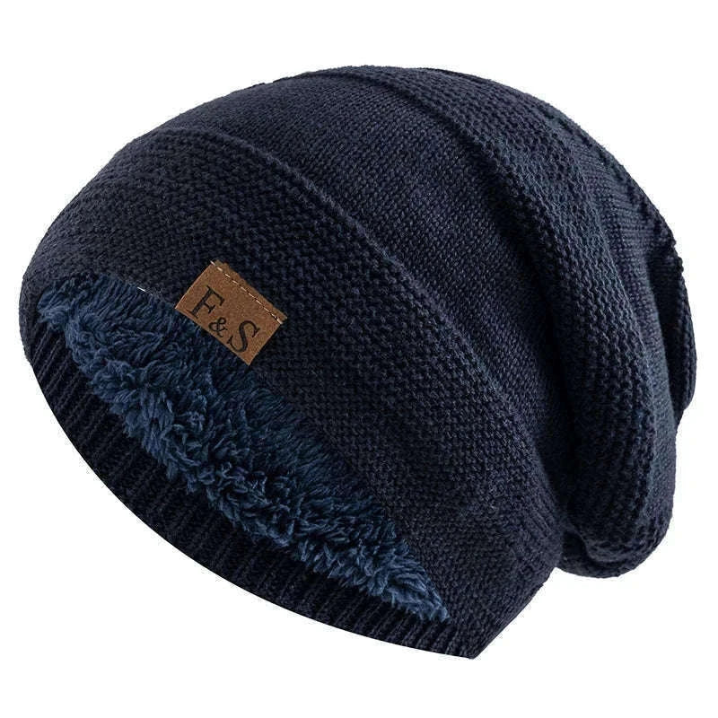 Slouchy Winter Hat with Fur Lining for Warm Casual Wear-White / 56cm-60cm