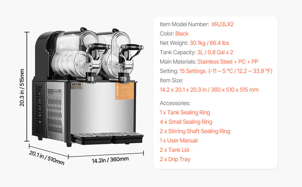 Commercial Slushy Machine with Dual 3L Tanks & Temperature Control