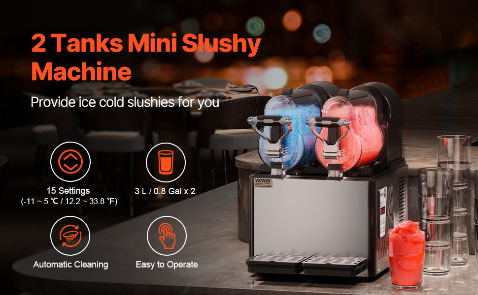 Commercial Slushy Machine with Dual 3L Tanks & Temperature Control