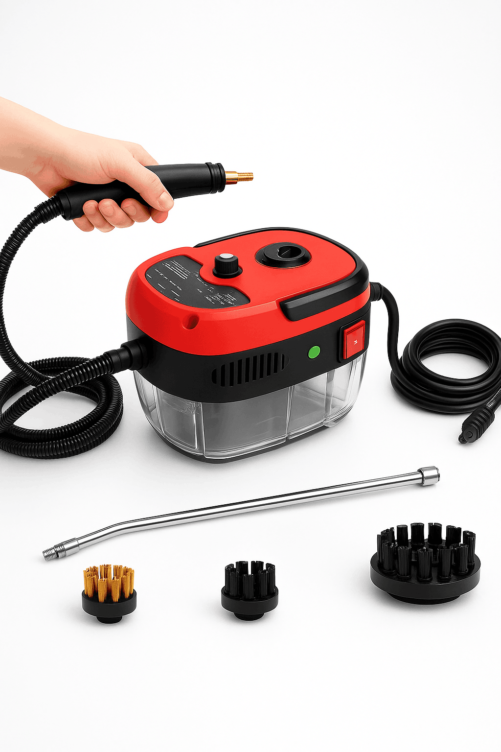 Small Portable High-Pressure Steam Cleaner with Brush Heads and Extended Hose-White / United States