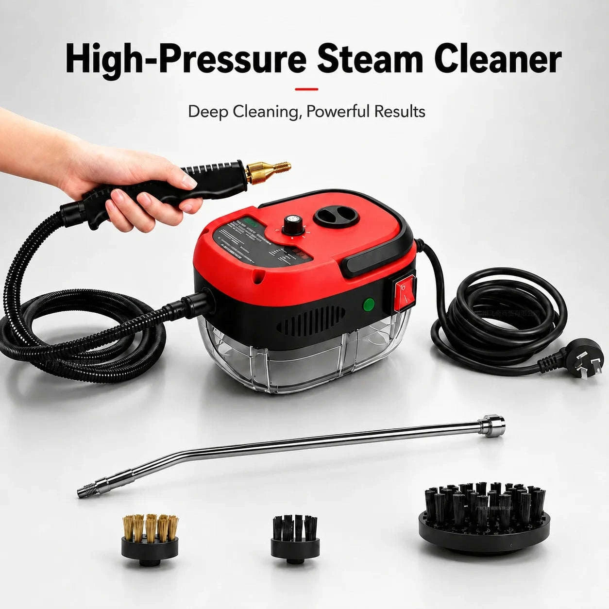 Small Portable High-Pressure Steam Cleaner with Brush Heads and Extended Hose-White / United States