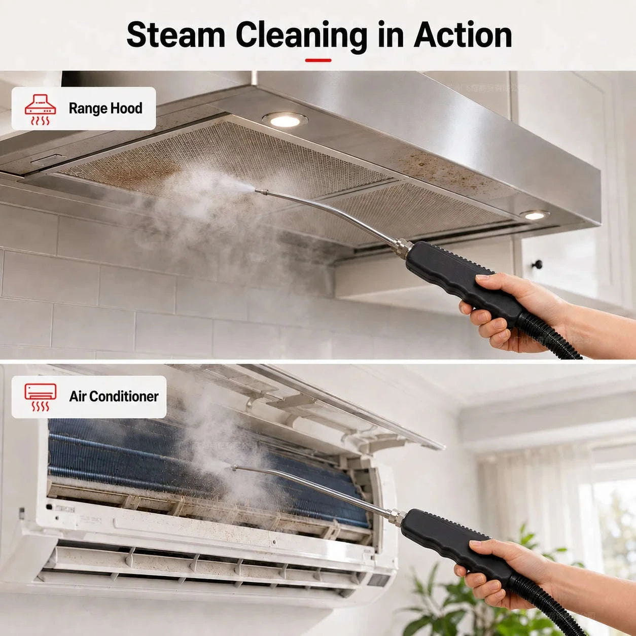 Small Portable High-Pressure Steam Cleaner with Brush Heads and Extended Hose-White / United States