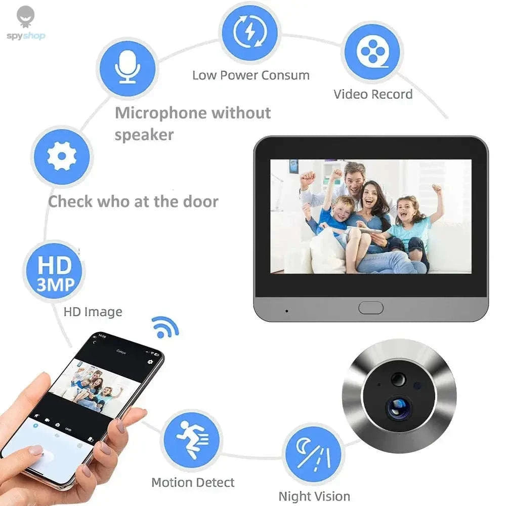 Smart 3MP Digital Peephole Camera with Wireless Door Viewer-Door Camera