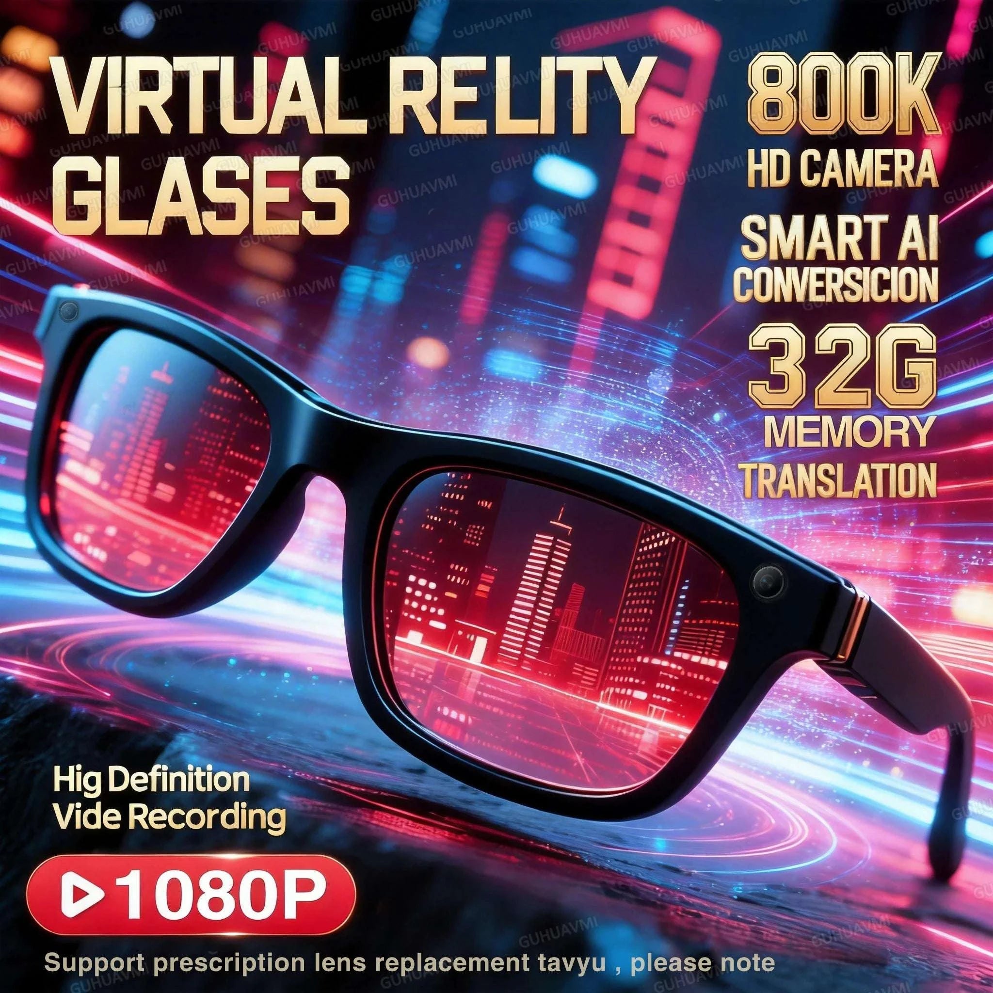 Smart AI Glasses 1080P Camera Bluetooth Calls Translation-Change color / China Mainland