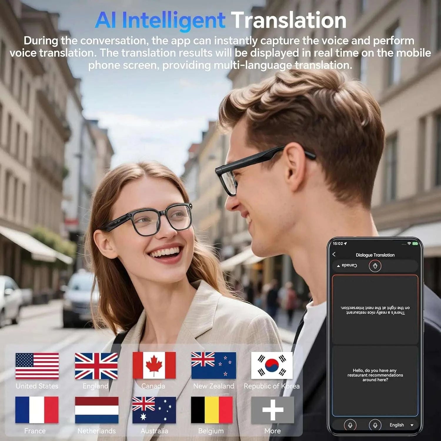 Smart AI Glasses 1080P Camera Bluetooth Calls Translation-Change color / China Mainland