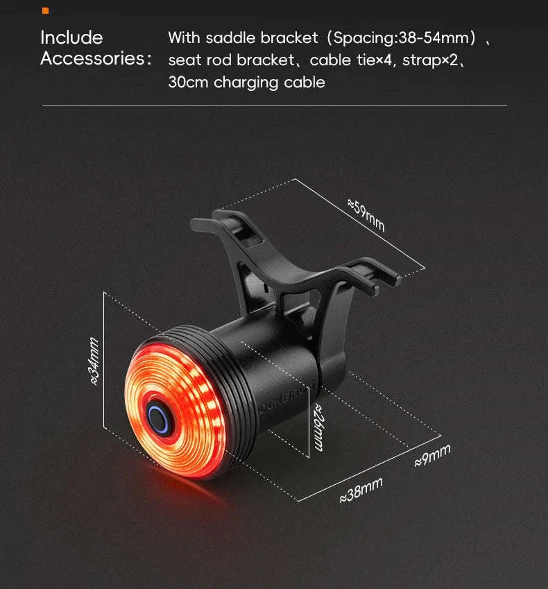 Smart Auto Brake Sensing Bike Tail Light USB Rechargeable IPX6-Q0
