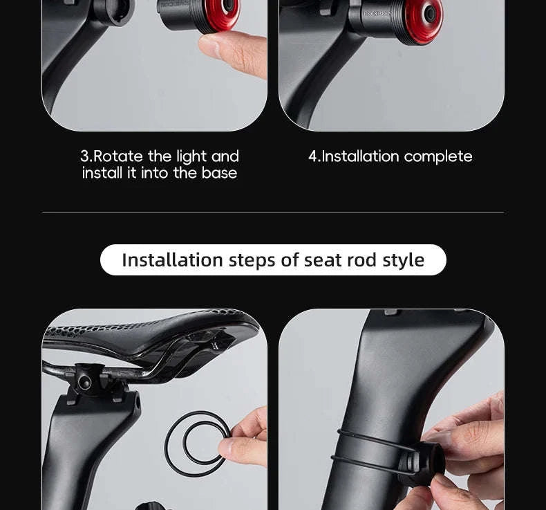 Smart Auto Brake Sensing Bike Tail Light USB Rechargeable IPX6-Q0