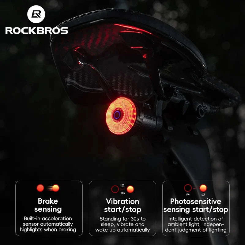 Smart Auto Brake Sensing Bike Tail Light USB Rechargeable IPX6-Q0