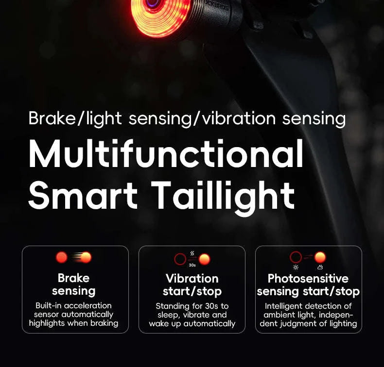 Smart Auto Brake Sensing Bike Tail Light USB Rechargeable IPX6-Q0