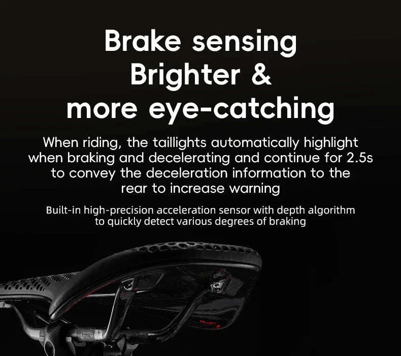 Smart Auto Brake Sensing Bike Tail Light USB Rechargeable IPX6-Q0