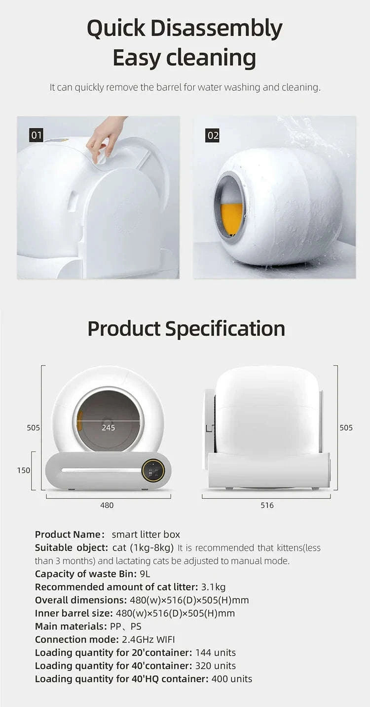 Smart Automatic Cat Litter Box with App Control-white / EU / france