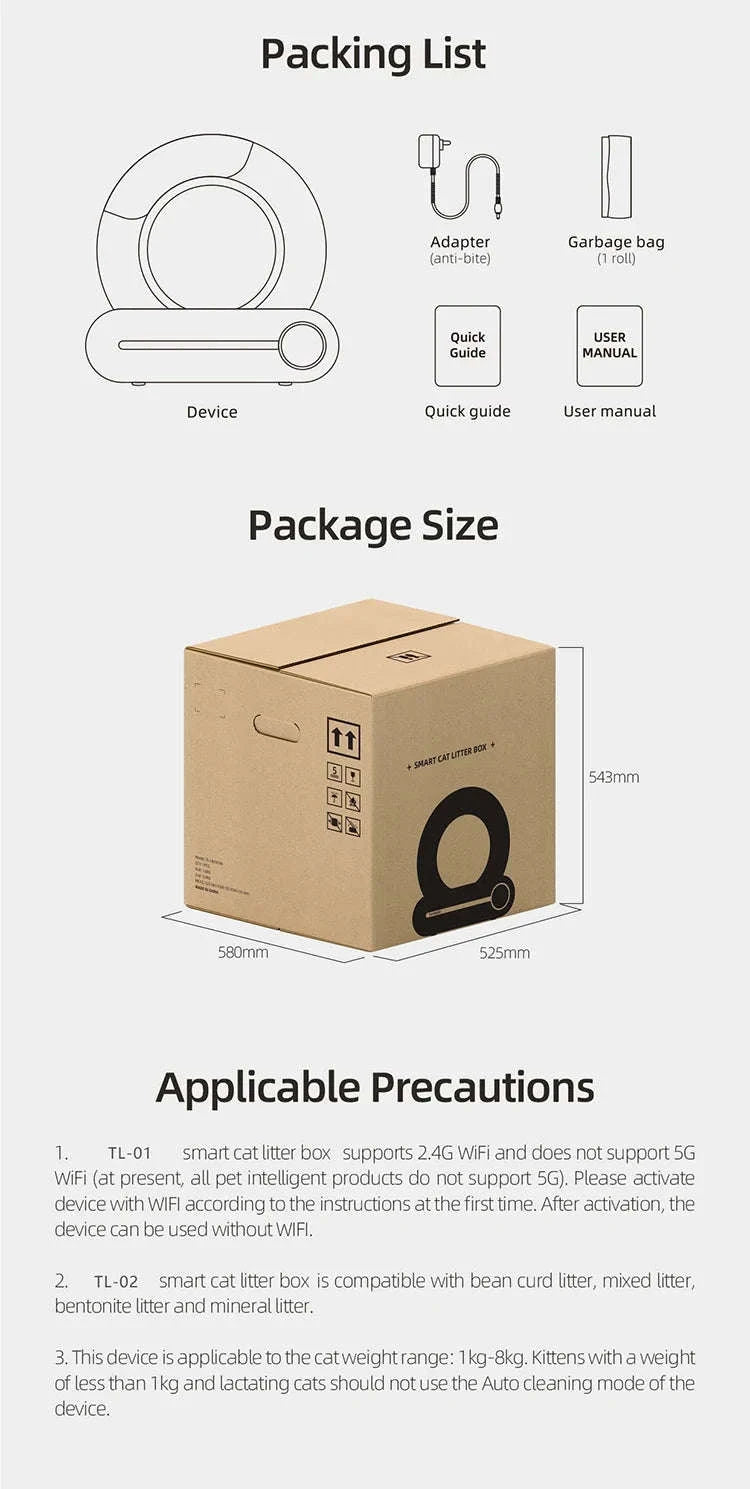 Smart Automatic Cat Litter Box with App Control-white / EU / france