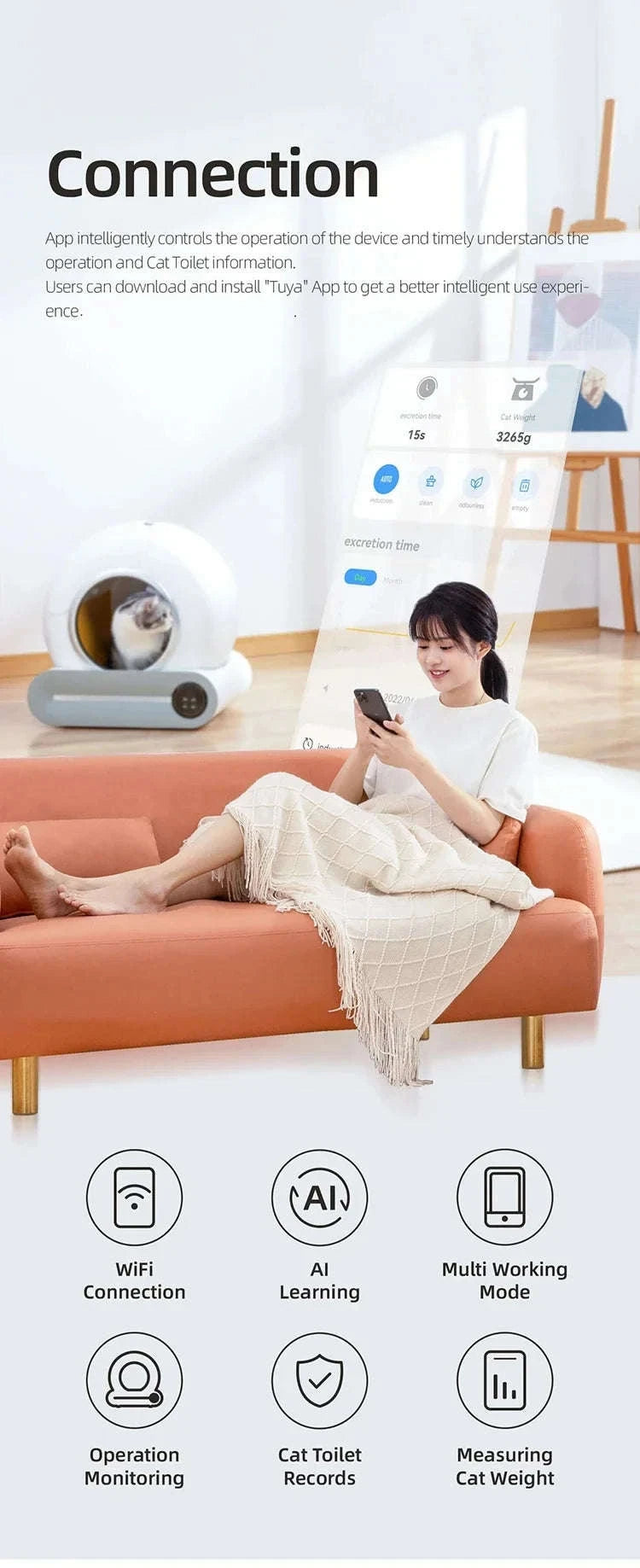 Smart Automatic Cat Litter Box with App Control-white / EU / france