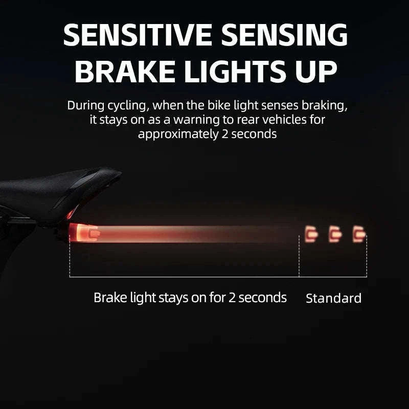 Smart Bicycle Tail Light with Brake Sensor, USB-C, IPX6 Waterproof-REX01
