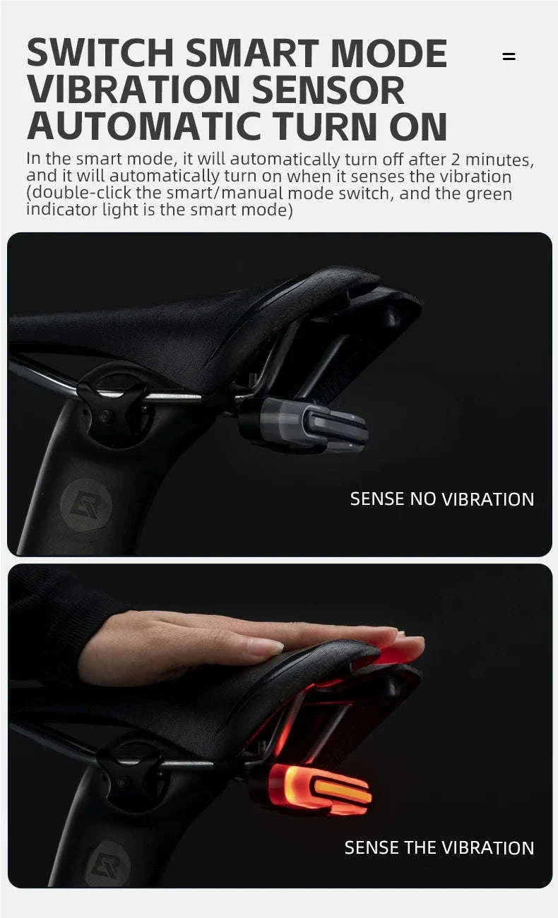 Smart Bicycle Tail Light with Brake Sensor, USB-C, IPX6 Waterproof-REX01