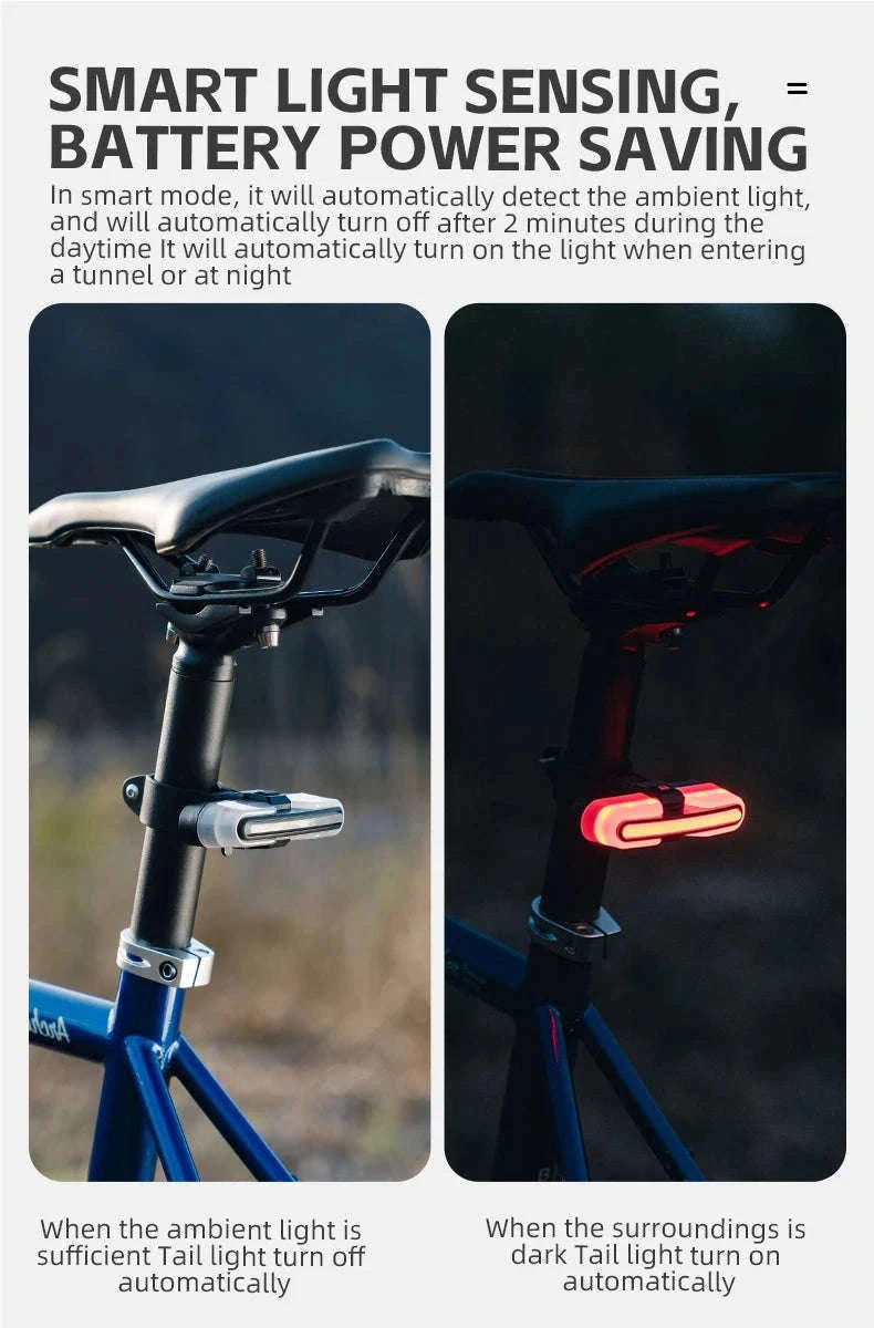 Smart Bicycle Tail Light with Brake Sensor, USB-C, IPX6 Waterproof-REX01