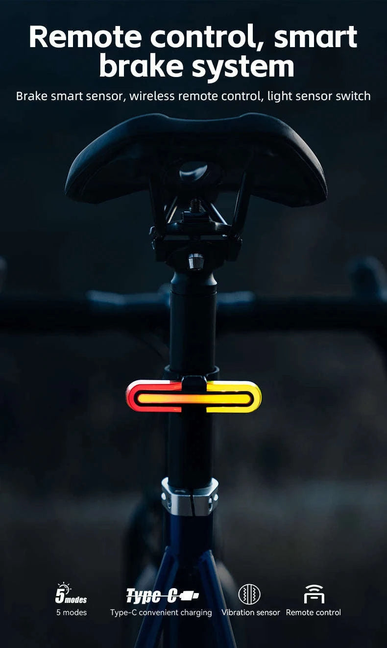 Smart Bicycle Tail Light with Brake Sensor, USB-C, IPX6 Waterproof-REX01