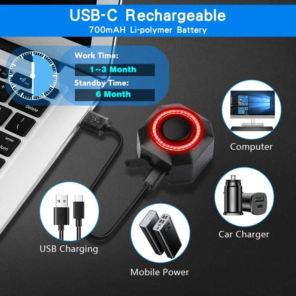 Smart Bike Light Alarm with Brake Sensing and Remote Security-A / spain