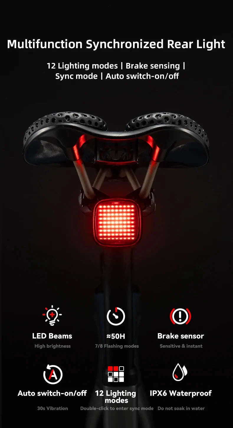 Smart Bike Rear Light with Brake Sensing & Sync Mode-smart R7