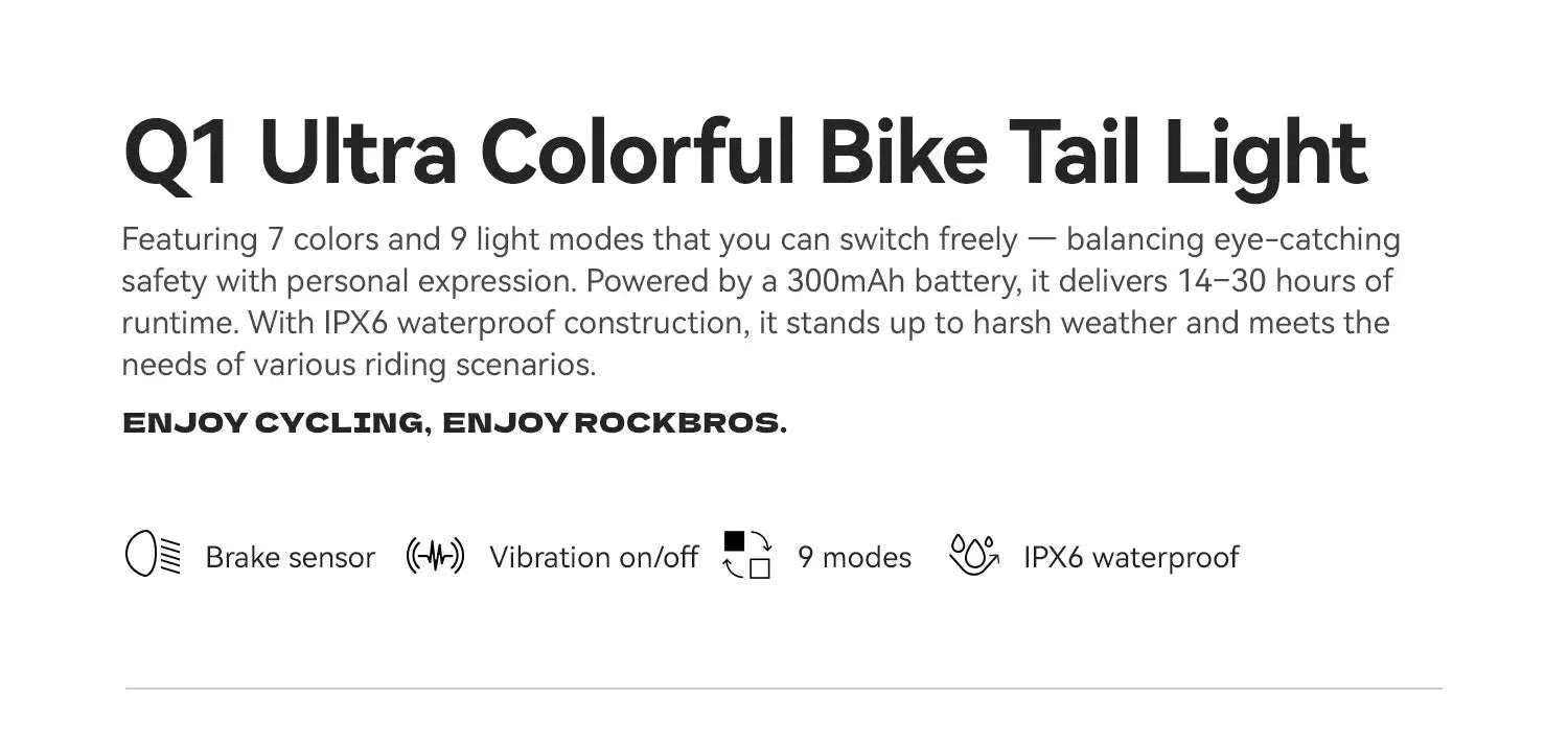 Smart Bike Tail Light with Brake Sensing & IPX6 Waterproof-Q1Ultra