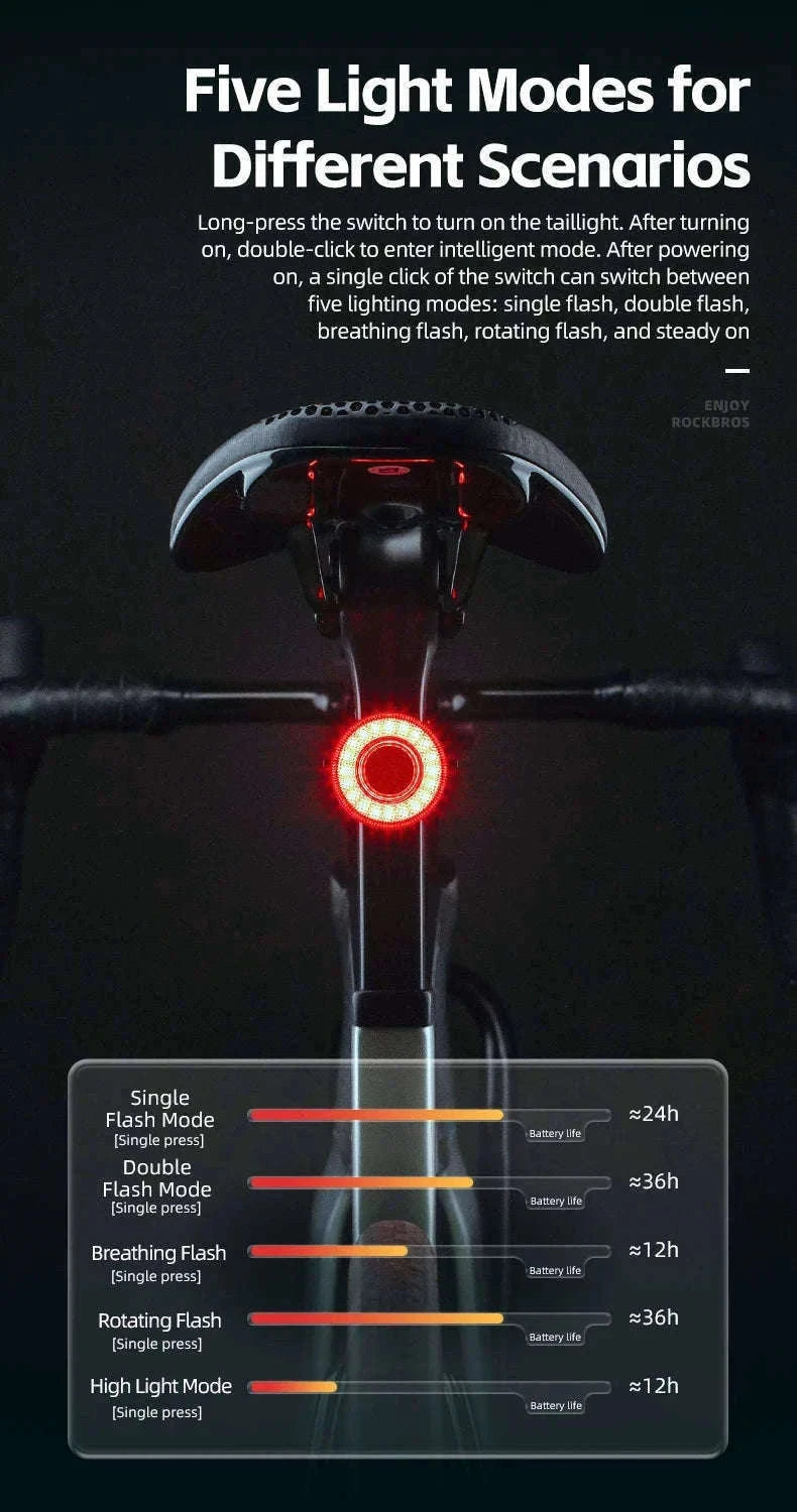 Smart Bike Tail Light with Brake Sensor and USB Rechargeable Waterproof Design-24520007001