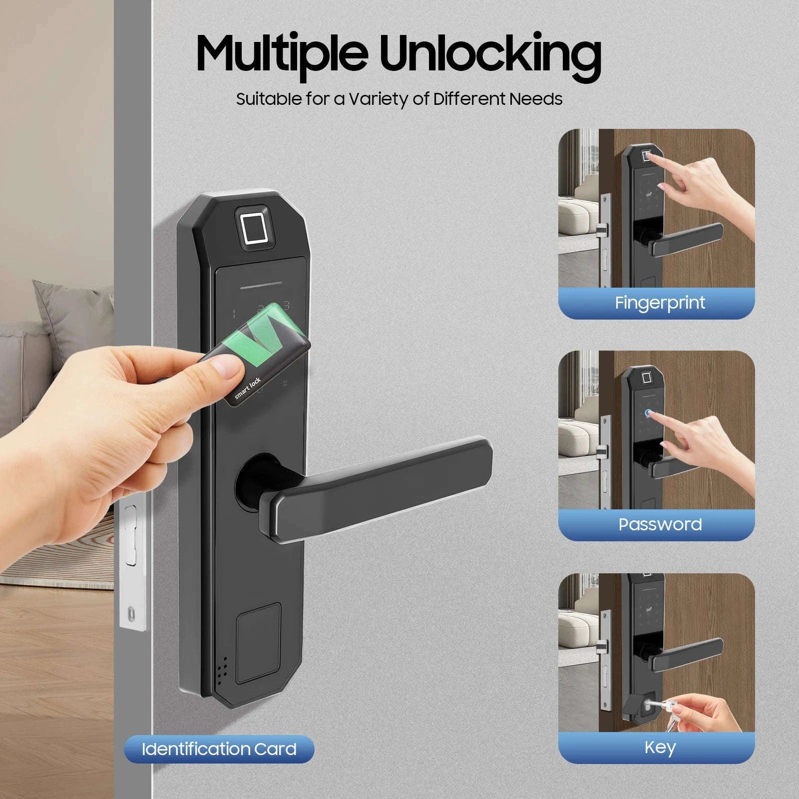 Smart Door Lock with 5 Unlock Methods for Home & Office-black / GERMANY