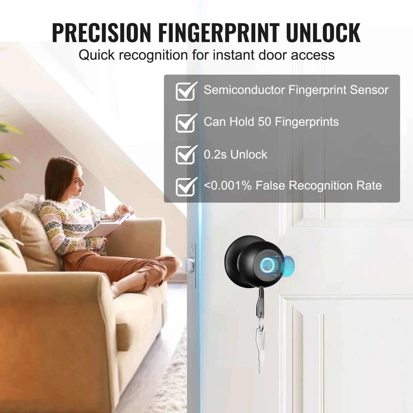 Smart Door Lock with Fingerprint and App Control-35-50mm Door / United States