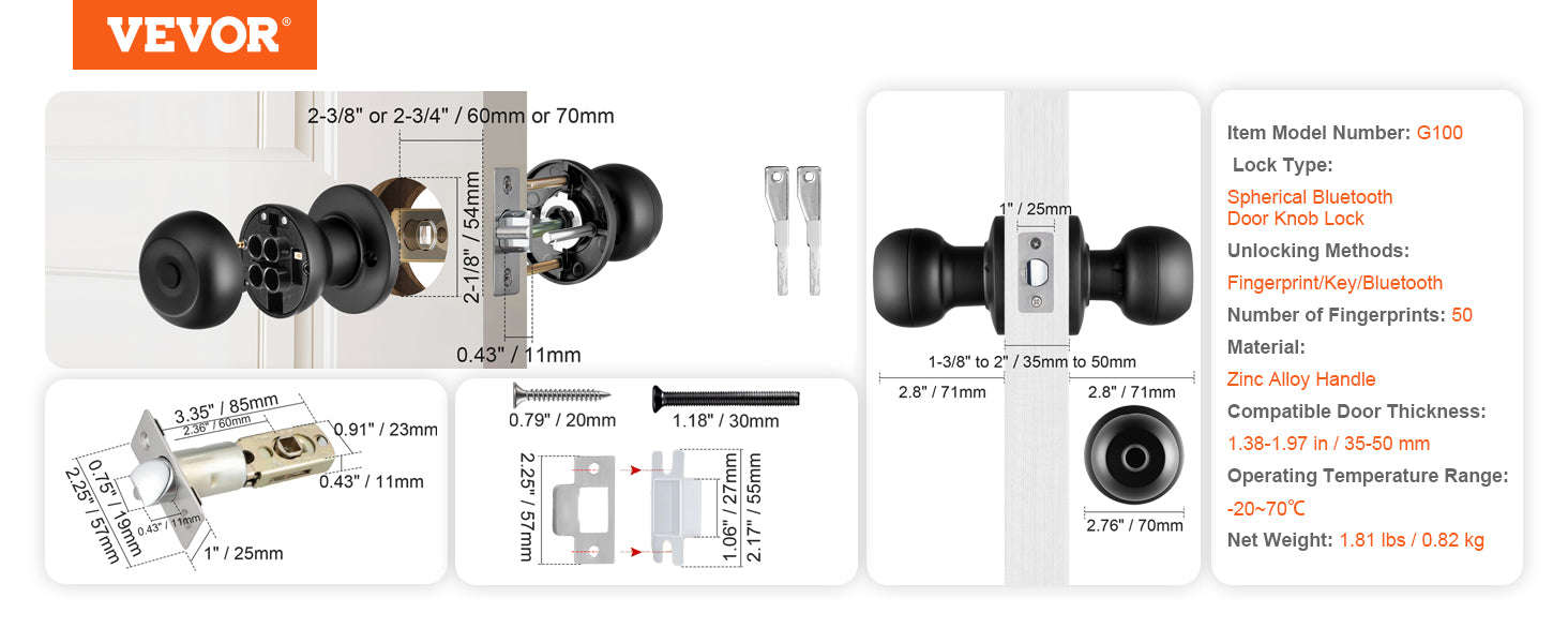 Smart Door Lock with Fingerprint and App Control-35-50mm Door / United States