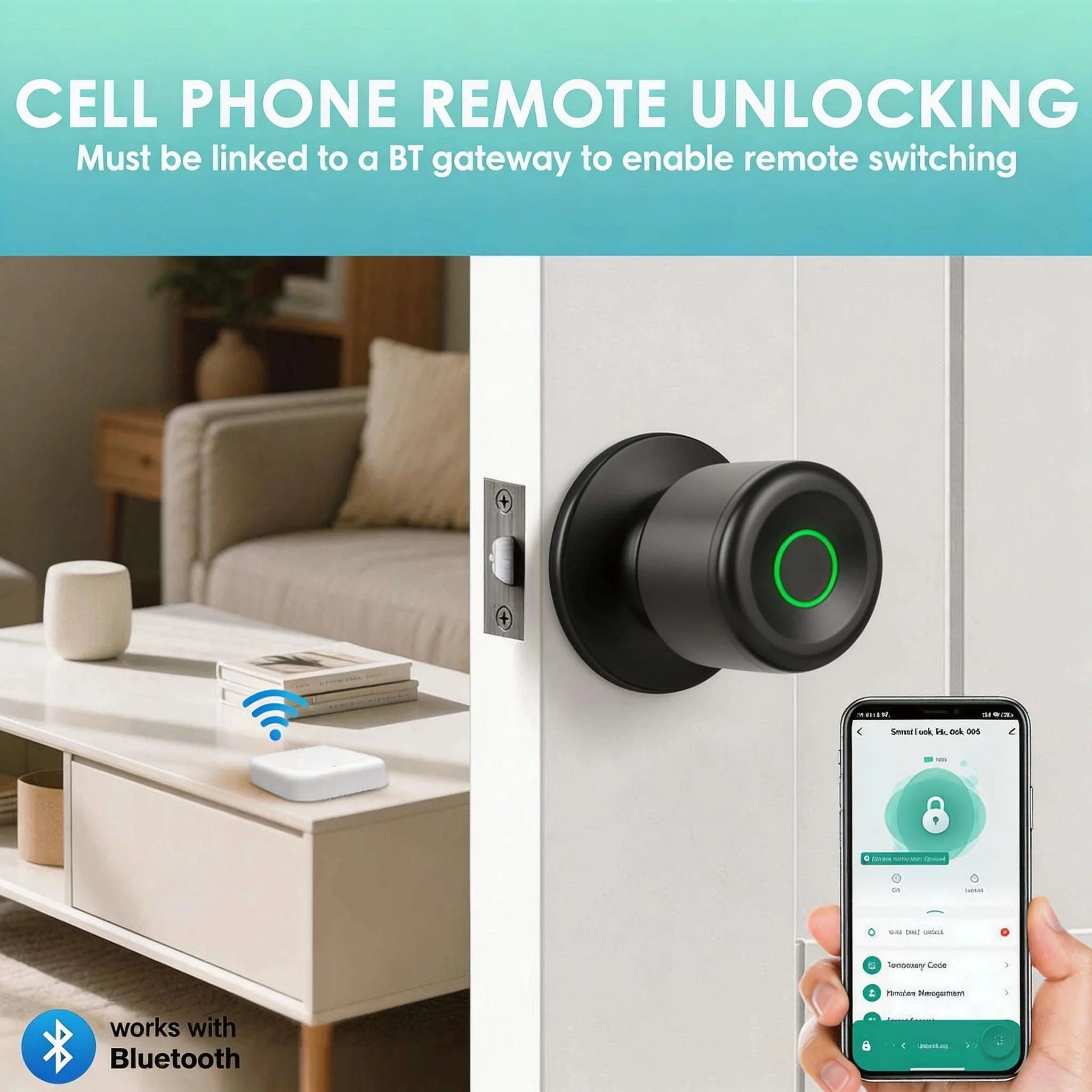 Smart Fingerprint Door Knob Lock with App Control-03BK / United States
