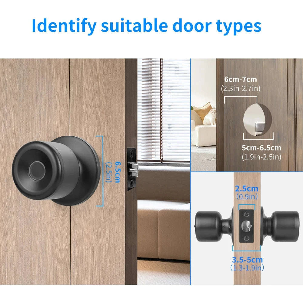 Smart Fingerprint Door Knob Lock with App Control-03BK / United States