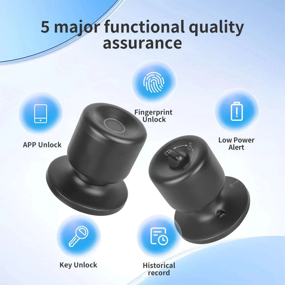 Smart Fingerprint Door Knob Lock with App Control-03BK / United States