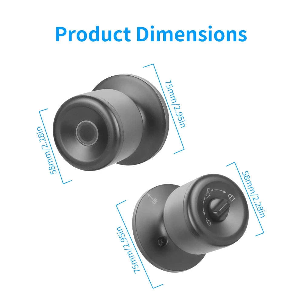 Smart Fingerprint Door Knob Lock with App Control-03BK / United States