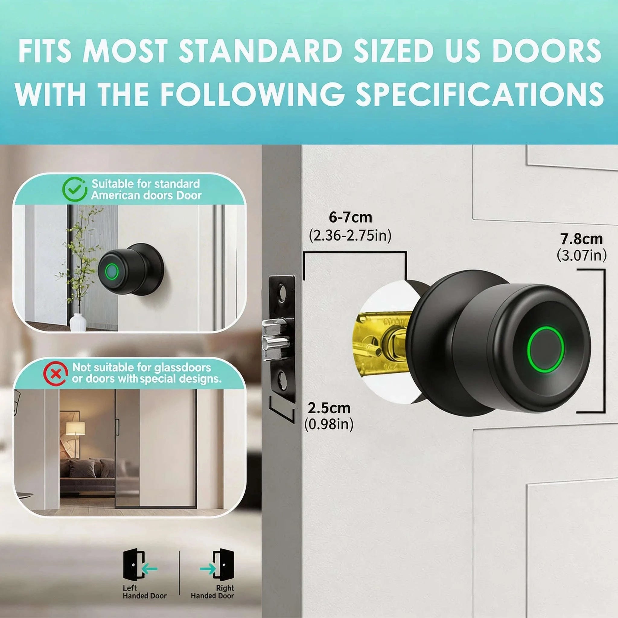 Smart Fingerprint Door Knob Lock with App Control-03BK / United States