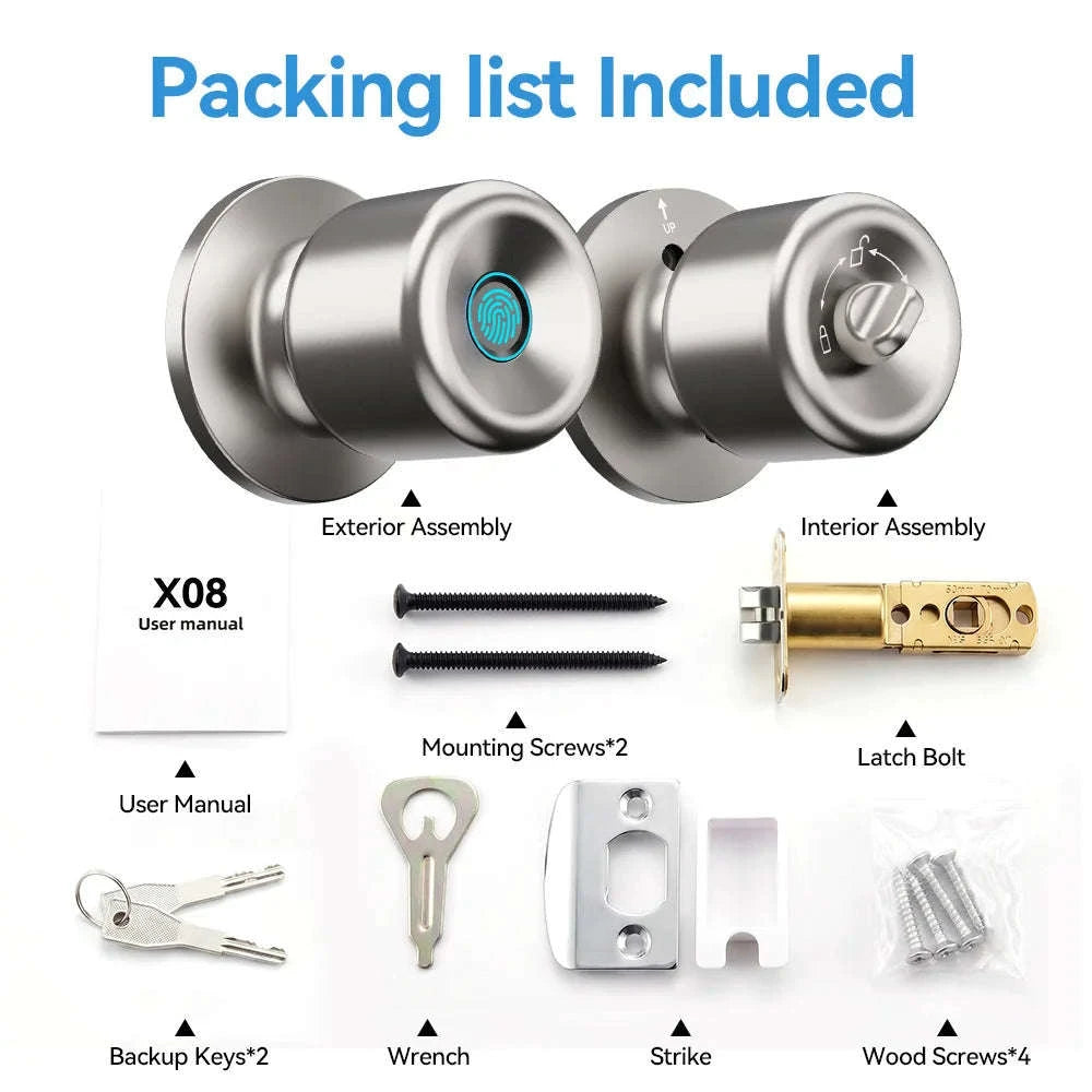 Smart Fingerprint Door Knob Lock with App Control-03BK / United States