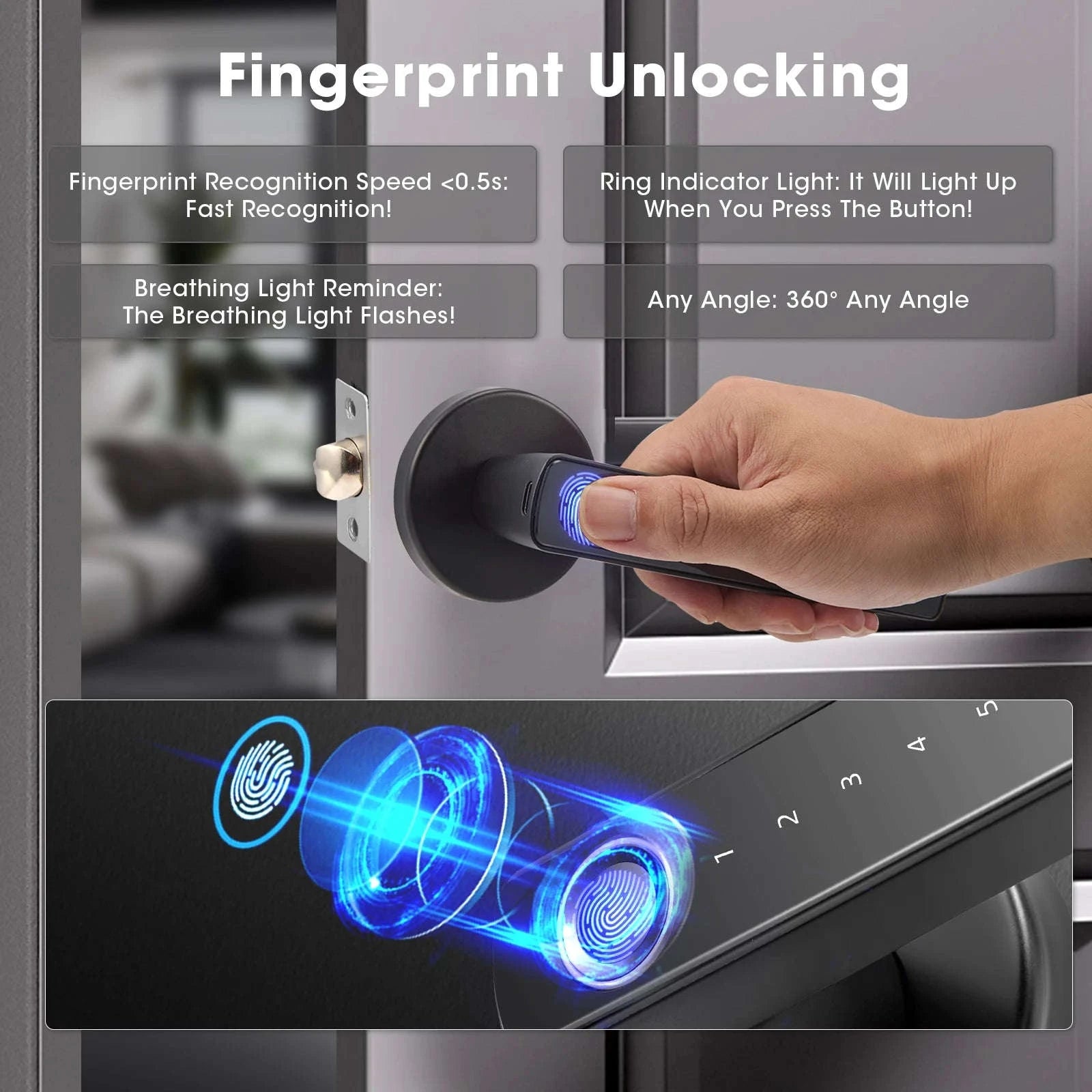 Smart Fingerprint Door Lock 6‑in‑1 Keyless Access System-A / france