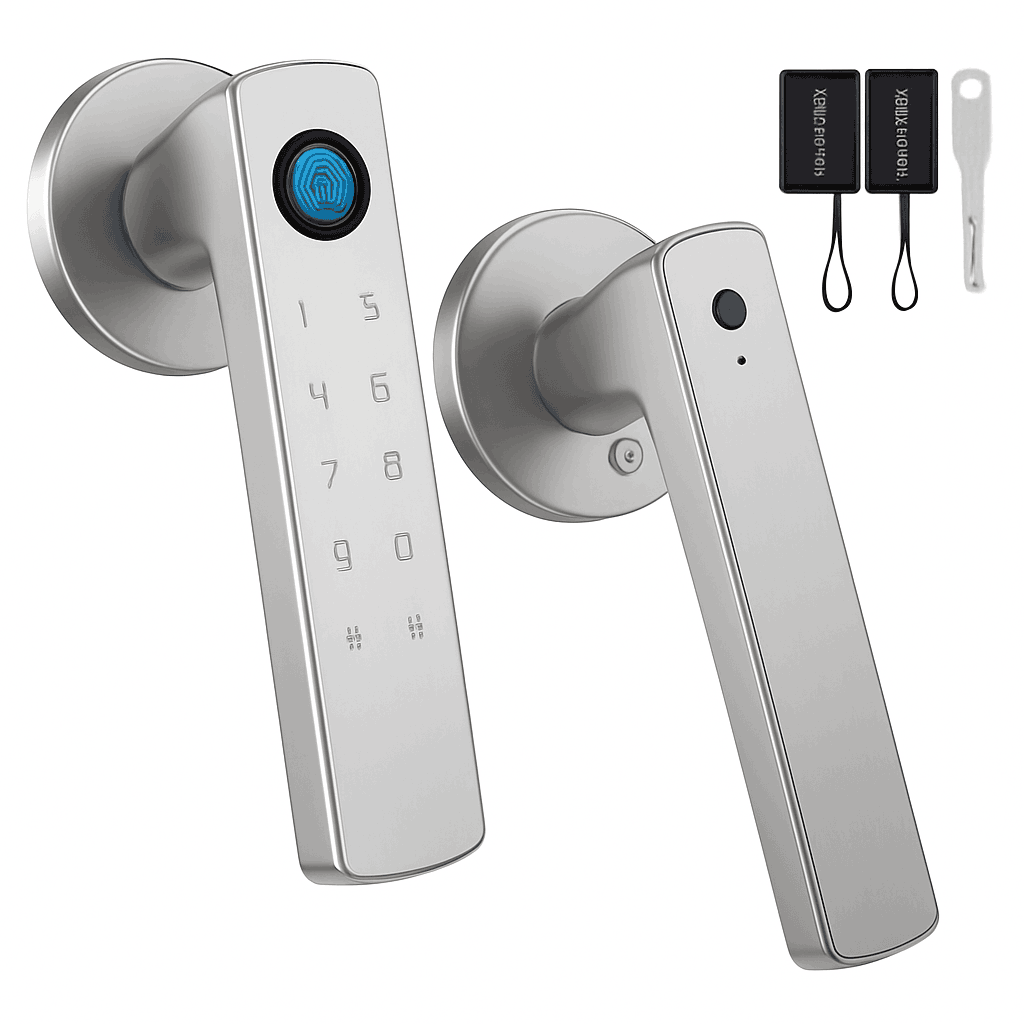 Smart Fingerprint Door Lock Handle 5-in-1 Keyless Entry-Silver / United States