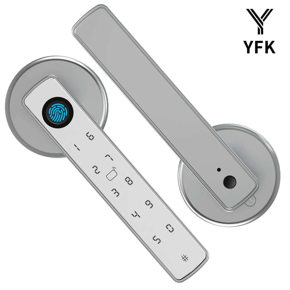 Smart Fingerprint Door Lock Handle 5-in-1 Keyless Entry-Silver / United States