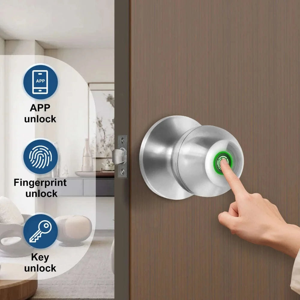 Smart Fingerprint Door Lock Knob with App Control, Password, Key Unlock and Auto Lock-black / United States