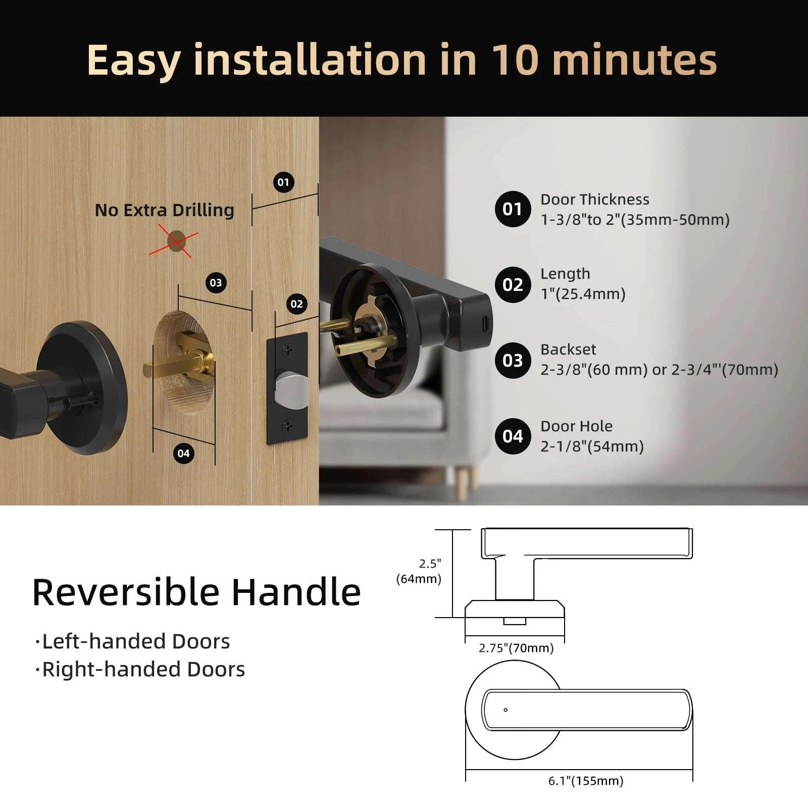 Smart Fingerprint Door Lock with App Control and Touch Keypad-United States