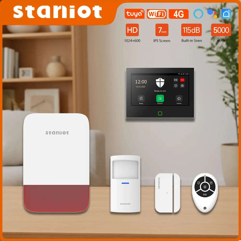 Smart Home Alarm 7‑inch Touch Screen 4G WiFi Security System-Solar Siren Kit / EU Plug / CHINA