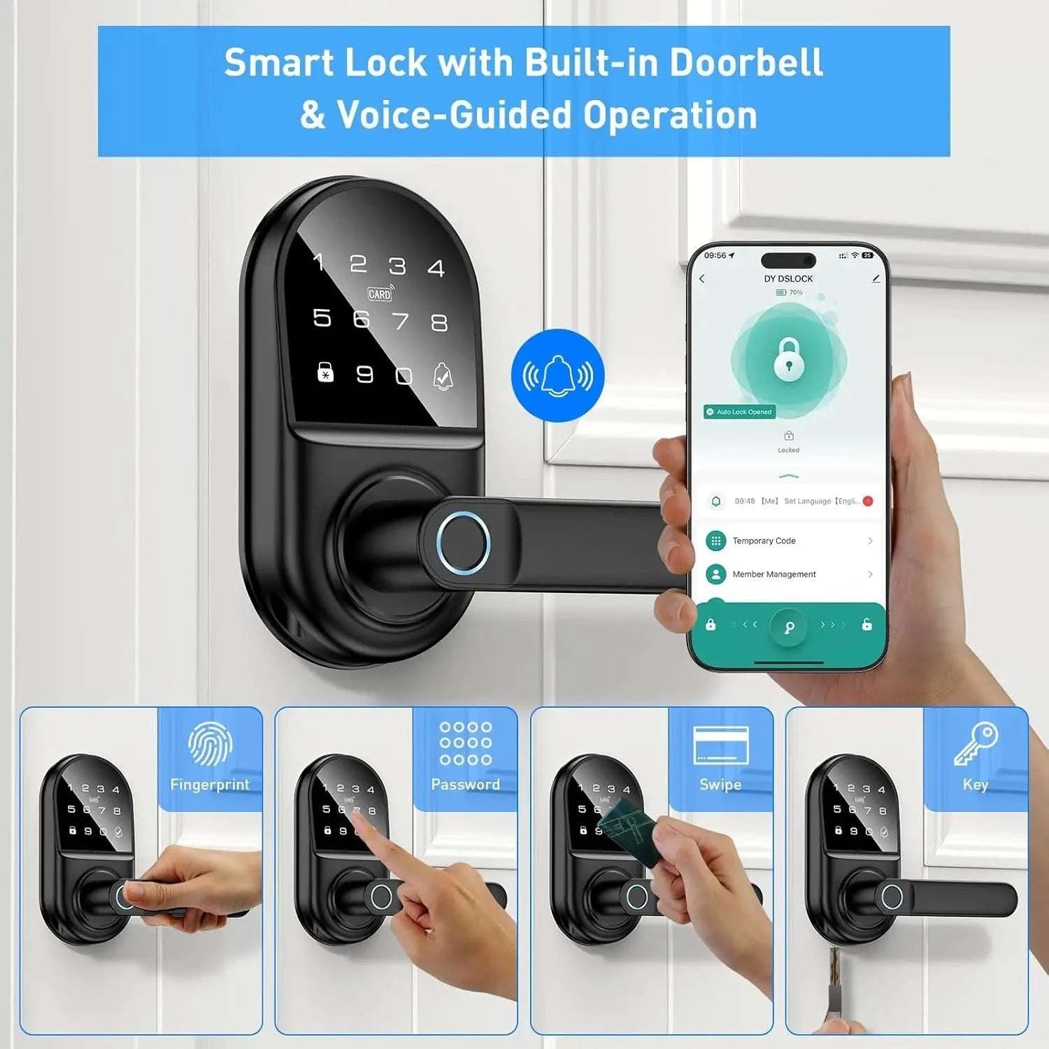 Smart Keyless Door Lock with Fingerprint, App Control & Doorbell-United States