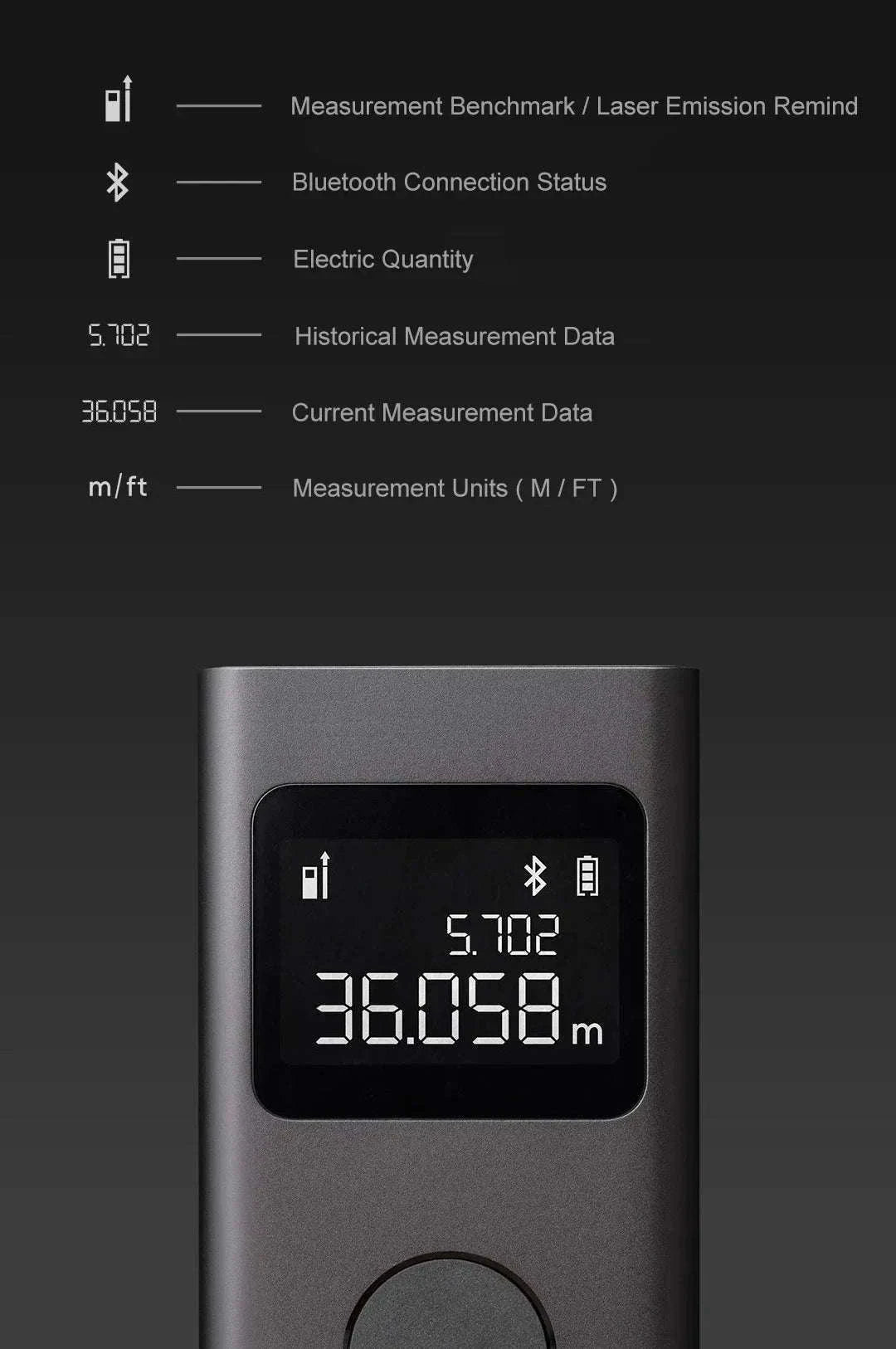 Smart Laser Distance Measure with App Control & LCD Display-GRAY