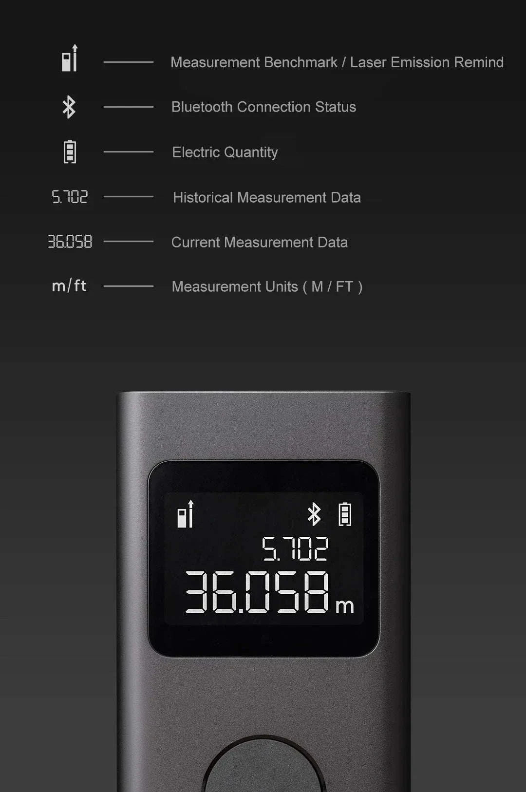 Smart Laser Distance Measure with App Control & LCD Display-GRAY