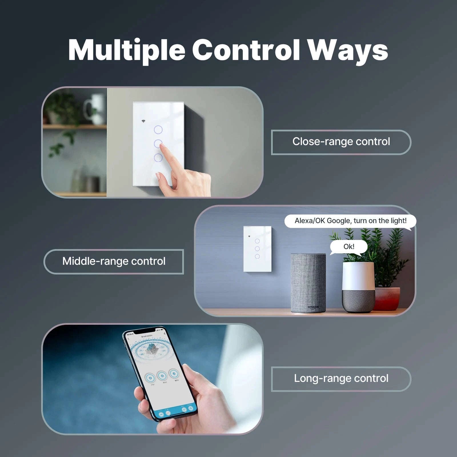Smart Light Switch No Neutral WiFi Touch Control-2 Gang US Switch / United States