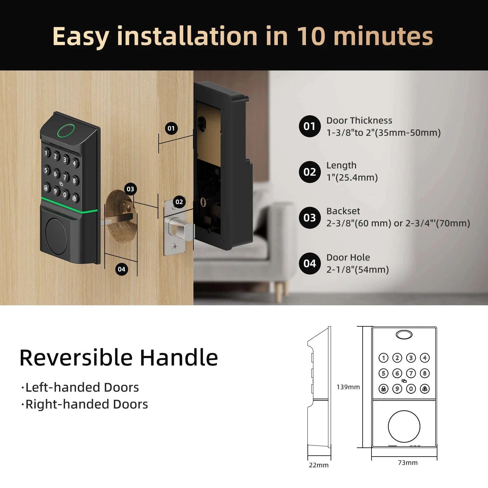 Smart Lock Keyless Entry Door Lock with Fingerprint and App Control-United States